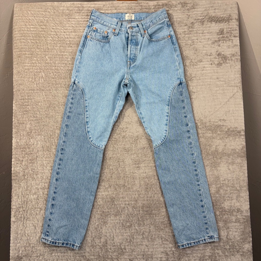 Levis 501 Original Western Paneled Straight Leg Jeans Light Wash Blue A7501-0002